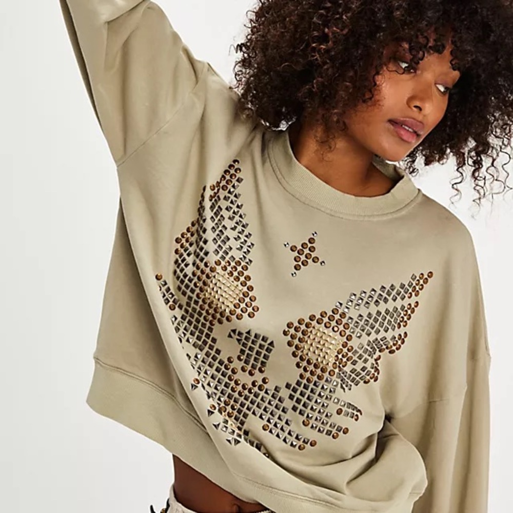One Teaspoon Studded Khaki Sweatshirt